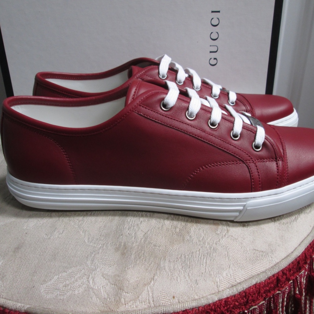 new GUCCI Trainer leather burgundy low cut shoes Sz US 12 - Picture 7 of 16
